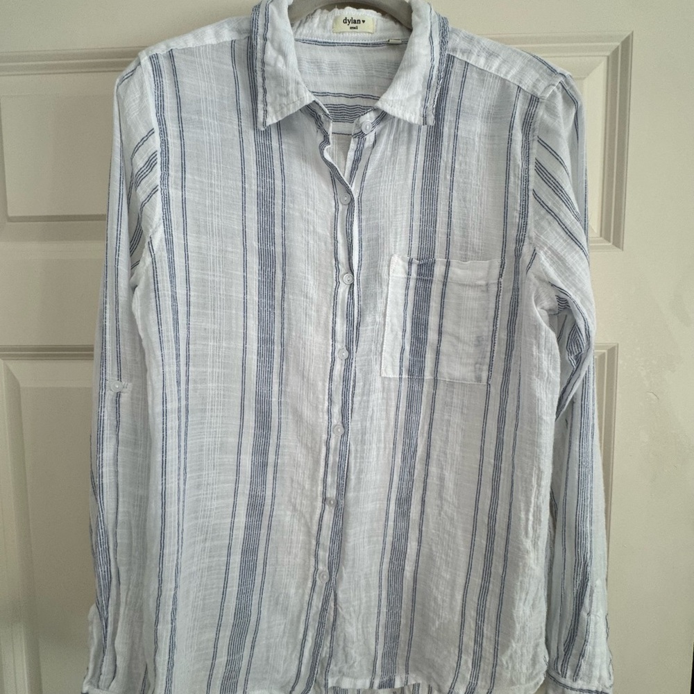 Dylan Casual Blue and White Striped Button Down Shirt S